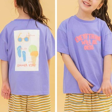 日本 BREEZE - 渡假感插畫印花短袖上衣-紫