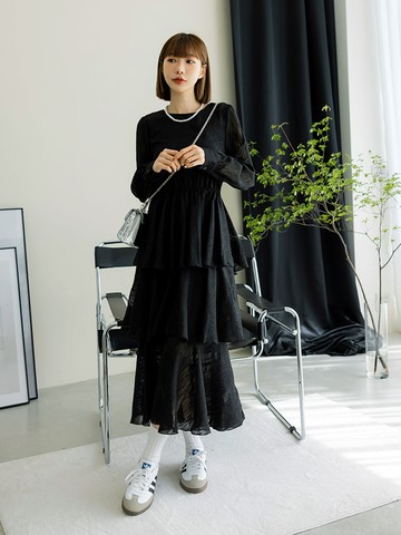 立體紋理荷葉層次蛋糕洋裝