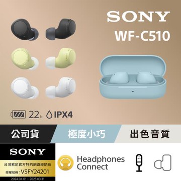 【Sony 索尼】WF-C510 真無線藍牙耳機 (公司貨 保固12個月)