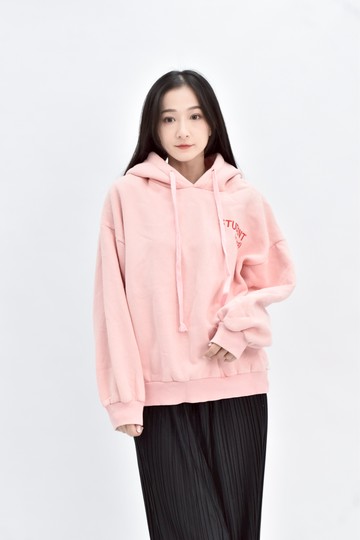 加購優惠(2XL) 粉色連帽內刷毛撞色長袖上衣