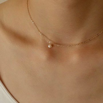 Etta 淡水珍珠/吊墜項鍊/14K注金/不鏽鋼鍍金 小珍珠/日常/上班