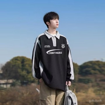 春秋套頭長恤衛衣青少學生POLO衫帥氣運動休閒套裝  潮流型男polo衫潮 學院風 長袖T恤衫