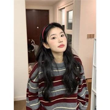 oversize！復古撞色紅色條紋毛衣女冬季新款韓版寬松打底針織衫潮