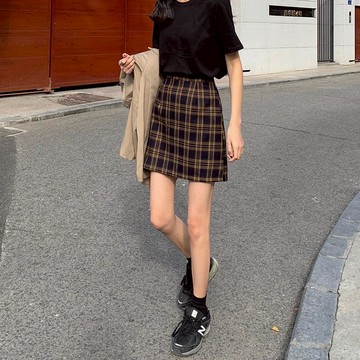 Chubchic~微胖格子短裙女 中大碼女裝 大碼半身裙 夏季高腰休閒短裙 胖MM防走光顯瘦包臀裙 a字半身裙