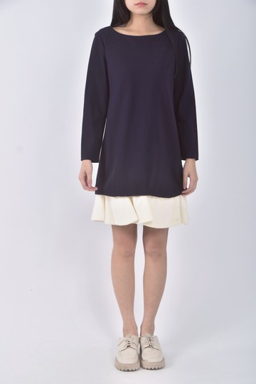 (S) shuai gong zhu質感棉質假兩件藍色長袖上衣