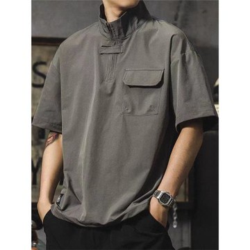 出口外貿~專柜好貨復古男士短袖t恤設計感小眾冰絲polo衫工裝襯衫