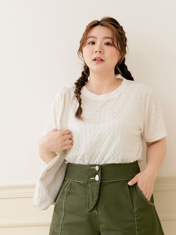 舒彈皺感紋理素色短袖短版上衣