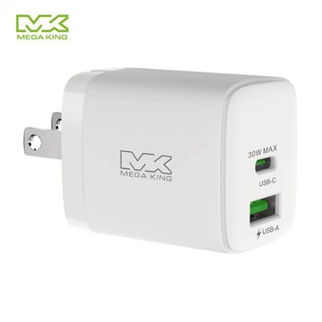 【領券再折】MEGA KING 30W氮化鎵雙孔旅充頭(1C1A) 白 QC PD快充頭 充電頭 type-c充電器 神腦生活