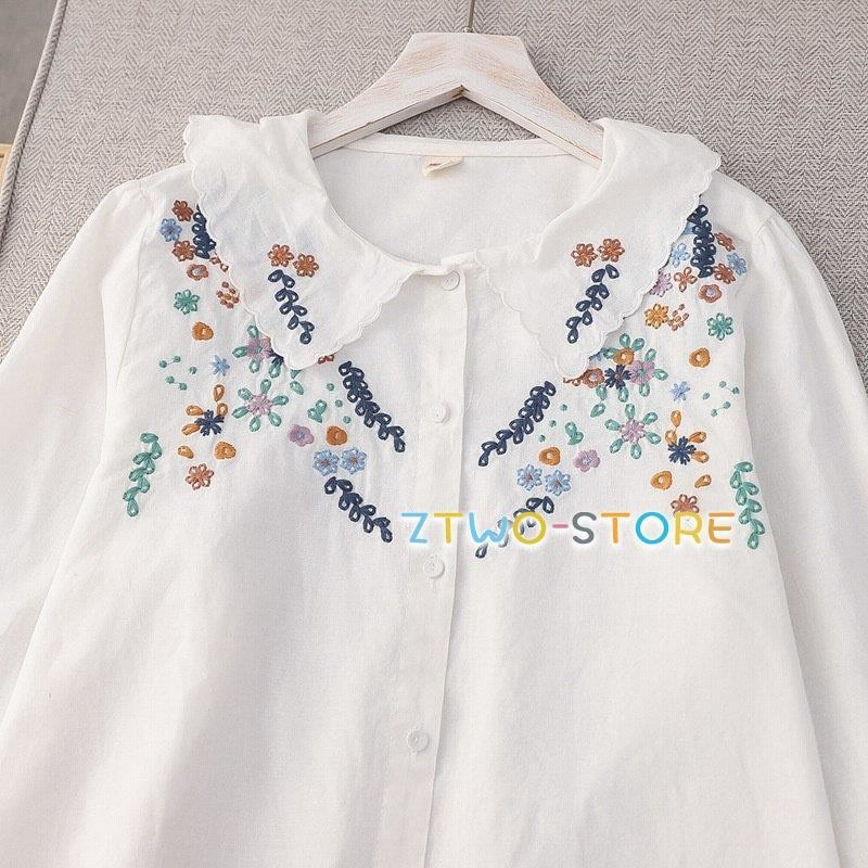 6xdahlia 刺繍入りホワイトバルーンスリーブシャツ - メルカリ