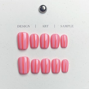 ✨Hannah✨純手工穿戴甲小紅書爆款手繪條紋格子簡約歐美ins風甲片美甲精緻穿戴甲 7FF7