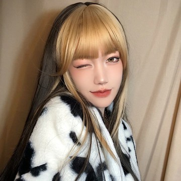韓版漸變色整頂式假髮女 漸層挑染中長直全頂假髮 日系仿真假髮