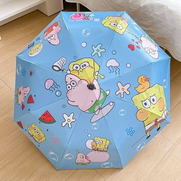 雨傘 陽傘 摺疊傘🎀 海綿寶晴雨傘兩用全自動學生可愛卡通高顏值防曬紫外線折疊太陽傘