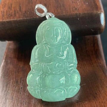 【森茂珠寶】緬甸天然翡翠A貨 冰潤滿綠觀音玉墜項鍊