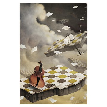 24mama 掛畫 單聯式 小提琴樂譜 藝術插圖舞台無框畫  60 x 40cm  廢墟音樂