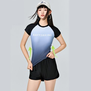 比基尼妮.法秀漸層短袖二件式短褲泳衣(M-3L)