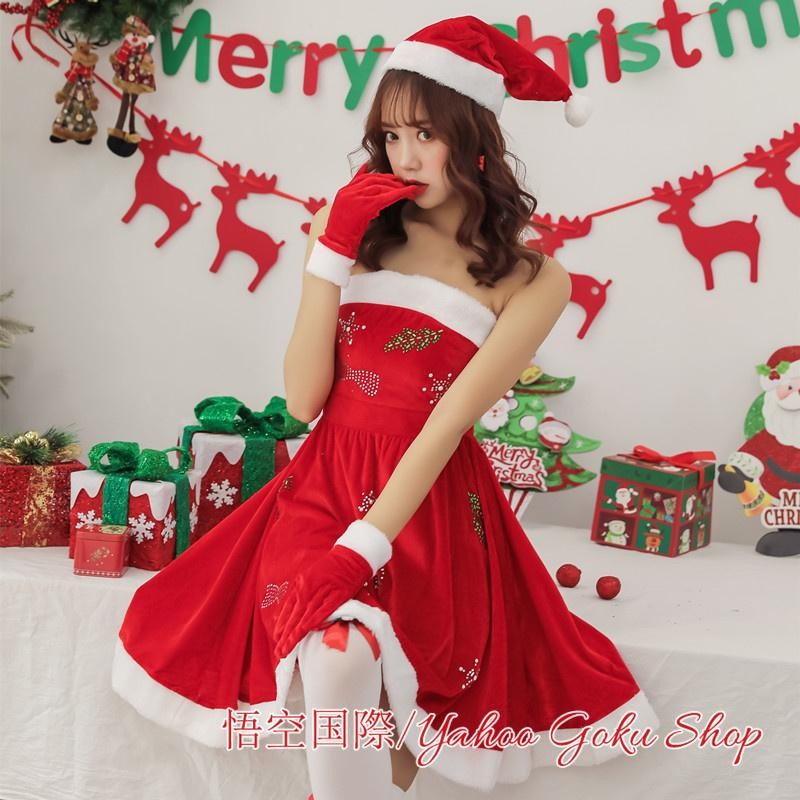 クリスマス衣装 サンタコス サンタクロース コスチューム コスプレ パーティー 大人 レディース 仮装 女性 可愛い サンタワンピース 帽子 手袋  サンタコスプレ | LINEショッピング