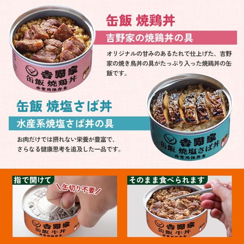 吉野家 缶飯 詰め合わせ 玄米入り 4種セット 牛すい付き 牛丼160g×1缶 焼鶏丼160g×1缶 豚丼160g×1缶 焼塩さば160g×