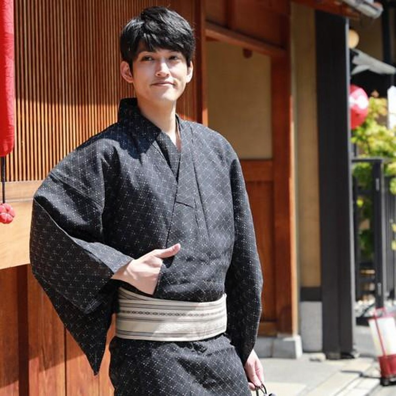 男物浴衣 M L LL 綿麻 麻混 紳士 ゆかた ユカタ 着物 夏祭り 盆踊り 花火大会 御稽古 メンズ 仕立て上がり 浴衣セット 角帯 下駄 浴衣3点セットにも対応  検針済 メール便不可 超激安売り 父の日 通販