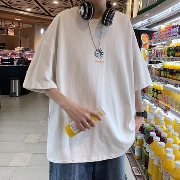 美式300g重磅T恤男高街ins潮牌寬松青少年白色短袖正肩七分袖夏季