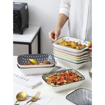 網紅雙耳烤盤家用烤箱餐具北歐創意ins陶瓷烘焙芝士焗飯盤長方形