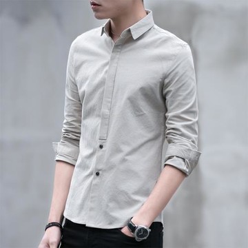 春秋季男士長袖襯衫修身韓版新款打底休閑潮流襯衣帥氣上衣寸衣服