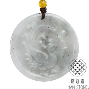 【漢石齋】天然翡翠A貨 鳳凰呈祥玉佩吊墜 山水墨翠種(52*52*4.7mm)