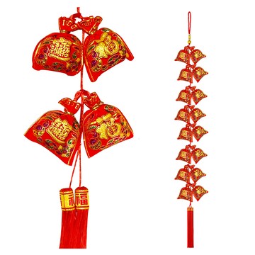 寶堂居 2入福氣滿滿16福袋 新年吊飾-新春過年掛飾/流蘇立體開運掛飾/開運招財/入厝/新婚室內裝飾掛件