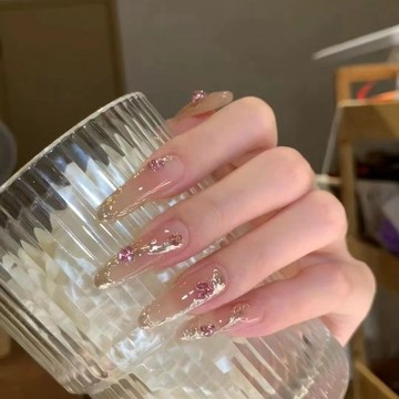 🎀台灣出貨🎀不規則魔鏡粉純手工穿戴甲氛圍感法式氣質超好看粉鑽貼鑽鏡面美甲