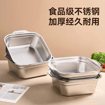 🏷️安心賣場🏷️不鏽鋼洗菜加厚加深瀝水水盆家用廚房平底漏盆洗米淘米濾盆