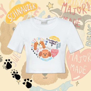 愛心狗刺繡短版T