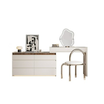 斗柜一體梳妝臺奶油風臥室多功能儲物化妝桌 輕奢 風床尾收納柜qxm7181