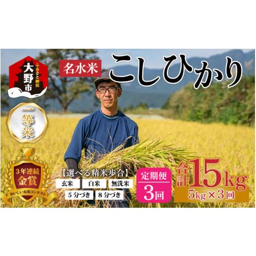 ふるさと納税 福井県 大野市 越前大野産 一等米 帰山農園の棚田育ちコシヒカリ 5kg 玄米 5kg × 3回 計15kg