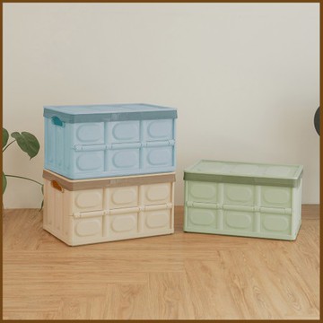 【ikloo】日系暖彩萬用摺疊收納箱3入(56L)綠