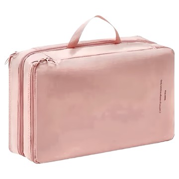 FIFI00 高質感雙層絲柔質感旅行收納袋  大(40 x 25 x 12cm)  莫蘭迪粉