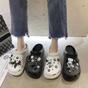 洞洞鞋女卡通可愛DIY厚底增高時尚百搭防滑度假沙灘兩穿涼拖鞋