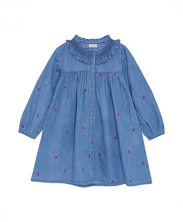 櫻桃藍色長袖洋裝98cm