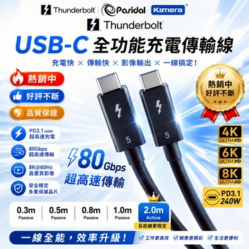 🉐台灣出貨 Pasidal Thunderbolt 5 線 雷電5 Passive 8K USBC 240W傳輸線