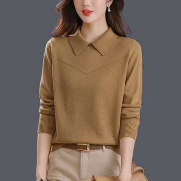鄂爾多斯市翻領針織衫女2024年新款秋款氣質外穿羊毛衫上衣打底衫