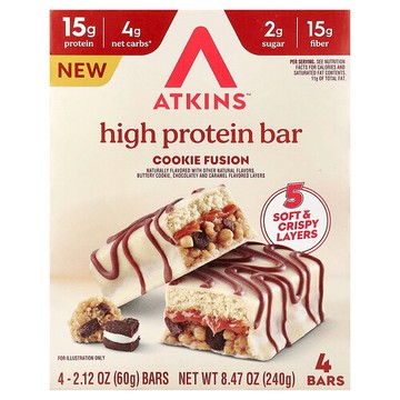 Atkins, 高蛋白質棒，曲奇融合，4 根，每根 2.12 盎司（60 克）