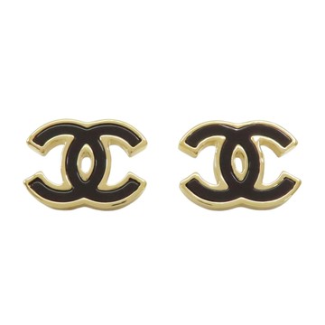CHANEL 香奈兒 金色 金屬 黑色漆面 雙C 耳環 【二手名牌BRAND OFF】