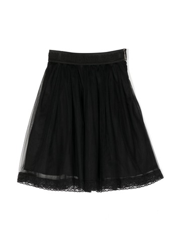 MSGM Kids - lace-trim tulle skirt - kids - Cotton/Polyamide - 8 yrs - Black