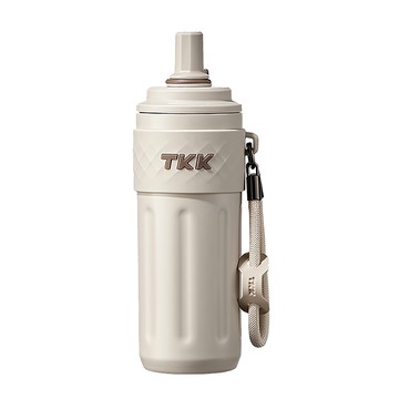 TKK 律動吸管杯 316不鏽鋼 x 陶瓷噴塗保溫杯 運動水壺 500mL (附手提繩)  沙丘咖  1個