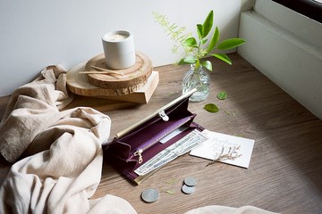 桑染紫口金長夾丨義大利手工染壓紋牛皮丨女士錢包丨換錢包招財運