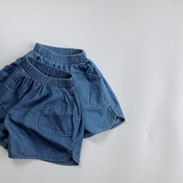 輕薄涼爽天絲棉~兒童包邊牛仔短褲寶寶寬松闊腿4分褲2024夏季新款