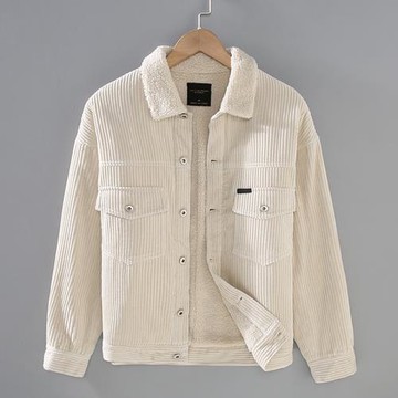 日系休閑男士燈芯絨工裝夾克加絨加厚保暖條絨翻領棉衣外套秋冬裝