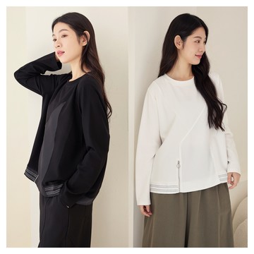 iNio 長袖上衣 拉鍊風 拼接 長袖棉T CDW1728