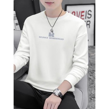 320g重磅白色衛衣男2025新款春秋款寬松潮流百搭圓領秋冬加絨長袖