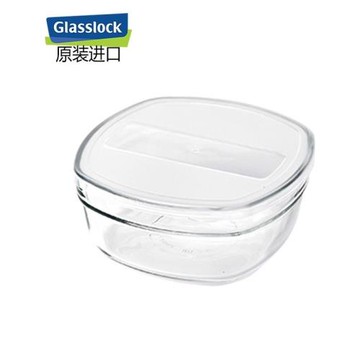 Glasslock韓國進口鋼化玻璃帶蓋微波爐保鮮盒沙拉玻璃飯碗方形12