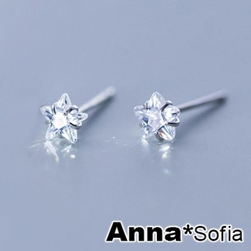 AnnaSofia 鋯晶單星 925銀針耳針耳環(銀系)