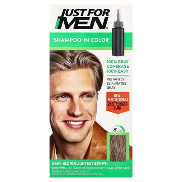 Just for Men, 洗髮式染髮劑套裝，H-15 深金色/淺褐色，單次用量